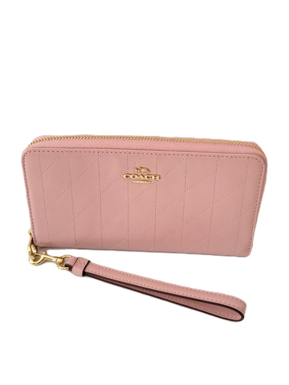 Coach CEL63 Long Zip Around Crinkle Quilting Shiny Leather Wallet Carnation